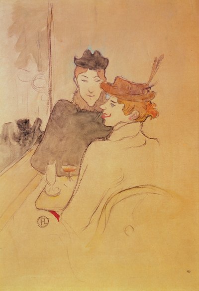 To kvinder sidder på en cafe (blyant og wc på kort) af Henri de Toulouse Lautrec